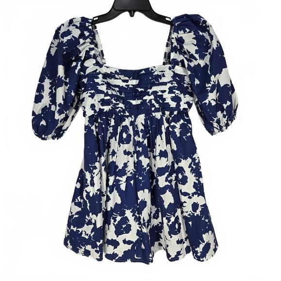 Abercrombie & Fitch Dresses & Skirts - A&F Size Med P Blue White Floral Print Puff Sleeve Smocked Mini Dress Pockets